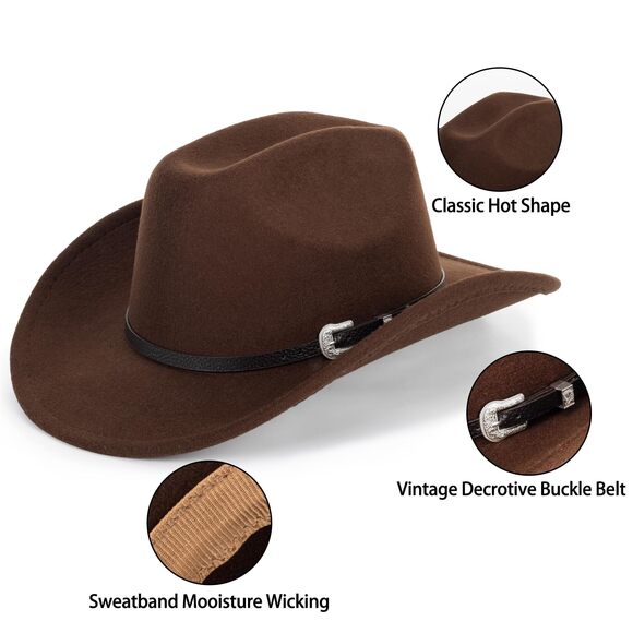 1622 Classic-western-cowboy-hat Wide-brim Felt-cowgirl-fedora-jazz-hat main image 4